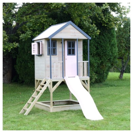 Mänguväljak M48 seiklus mängumaja platvormi ja liumäega - pastell roosa