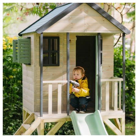 MÄnguväljak M48 seiklus mängumaja platvormi ja liumäega - pastell roheline