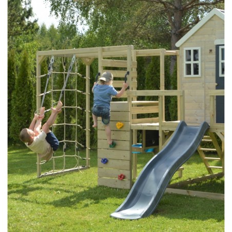 Mängumaja mänguväljak M28-GK hall koos platvormi, liumäe ja kahe kiigu ning ronimismooduliga