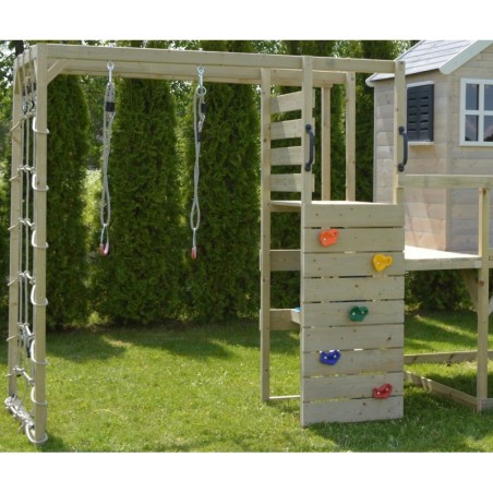 Mängumaja mänguväljak M7-G (moodul mängumaja+platvorm+liumägi) + ronimismoodul + väliköök