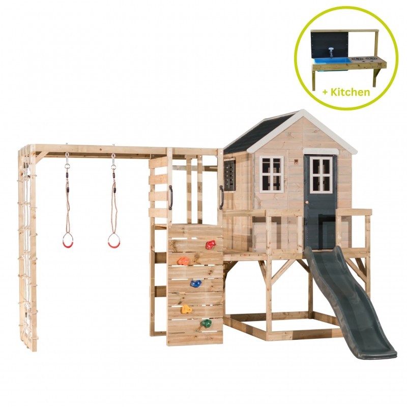 Mängumaja mänguväljak M22G hall (moodul mängumaja+platvorm+liumägi) + ronimismoodul Gym + väliköök