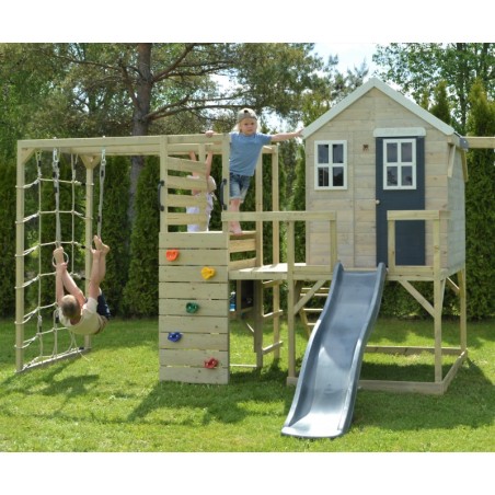 Mängumaja mänguväljak M24GK hall koos platvormi, liumäe ja ühe kiigu ning ronimismooduliga + väliköök