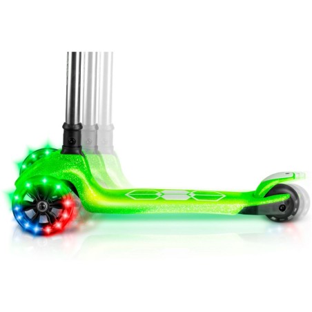 Kolmerattaline tõukeratas lastele, pimedas helendavate ratastega Ricokids Jelly - roheline