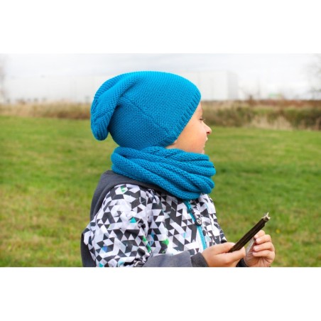 Laste soe kootud müts, türkiis