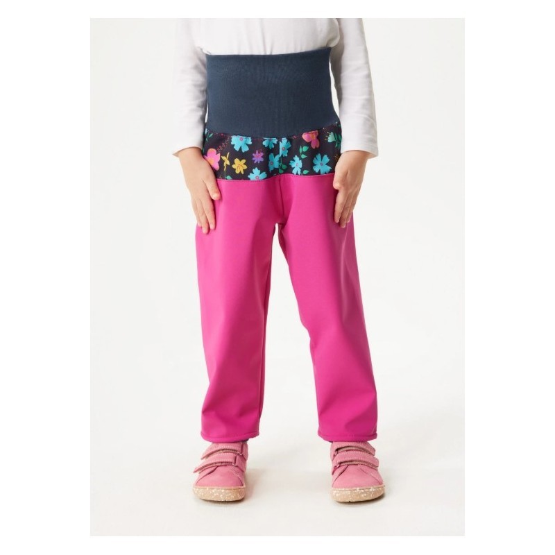 Softshell püksid fliisvoodriga Basic väikelastele, fuksia/lilled