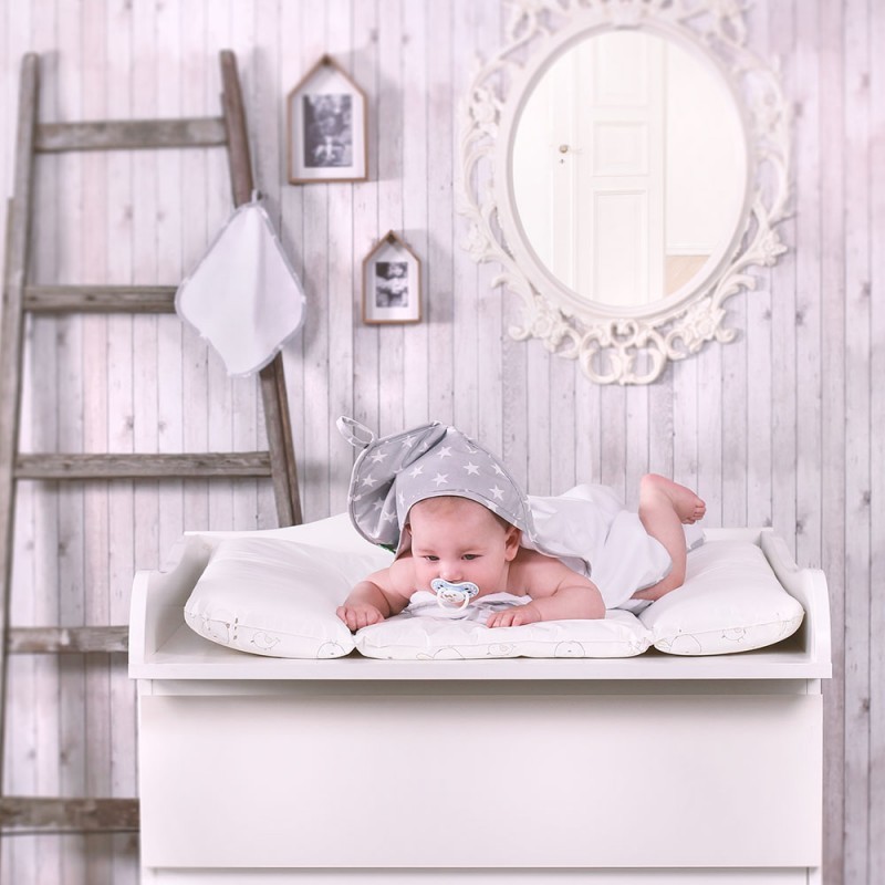 Beebi rätik kapuutsiga + pesulapp, valge/hall, tähekesed