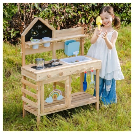 Mudaköök lastele, õuemängu köögikomplekt, sisseehitatud veepaak ja kraan