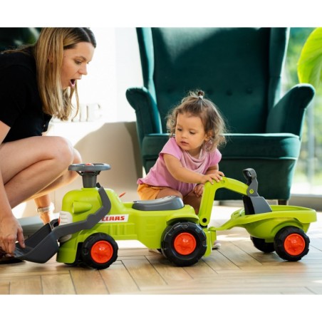 FALK Claasi peal sõitev traktor koos haagise, laaduri ja kopaga