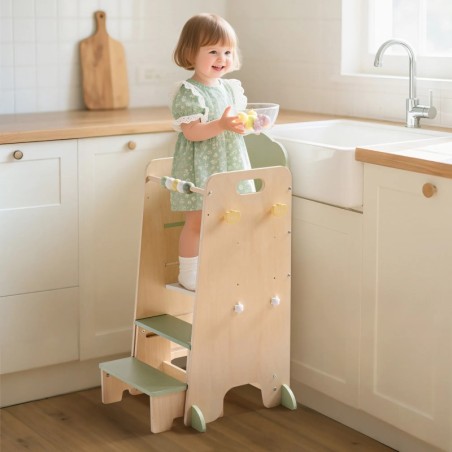 Laste köögiabiline astmepink tahvel puidust, roheline