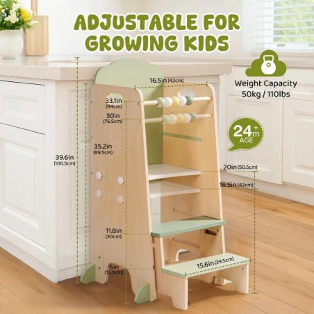 Laste köögiabiline astmepink tahvel puidust, roheline