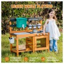 Mudaköök lastele, puidust õueköök veekraani ja kraanikausiga, 3 aiatööriista ja 3 istutustopsiga