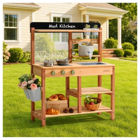 Mudaköök, puidust laste õueköök, valamu ja panipaigaga