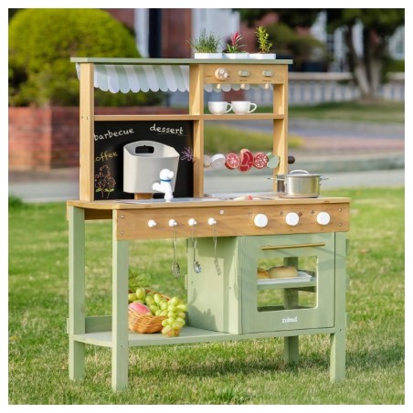 Laste mudaköök, puidust õuekök, BBQ grillifunktsiooniga