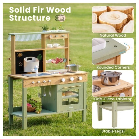 Laste mudaköök, puidust õuekök, BBQ grillifunktsiooniga