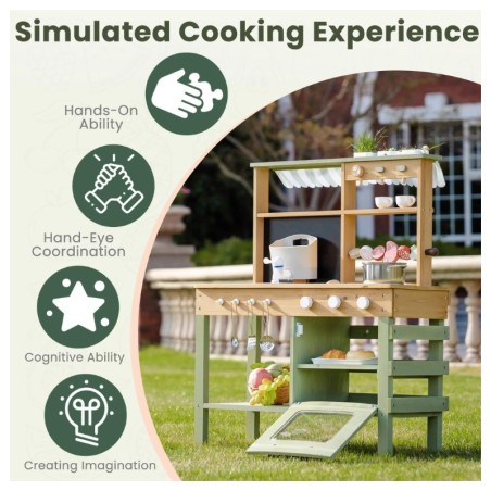 Laste mudaköök, puidust õuekök, BBQ grillifunktsiooniga