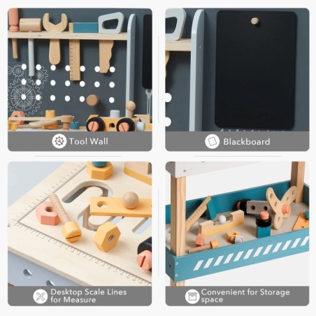 Puidust tööriistapink tööriistadega