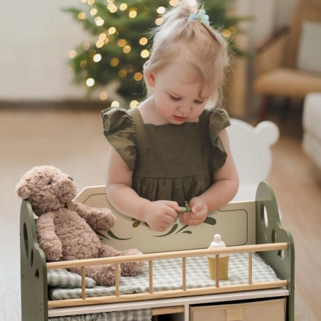 Puidust beebinuku võrevoodi koos kapiga lastele, roheline