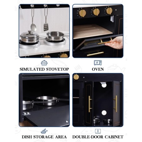 Puidust laste mänguköök must