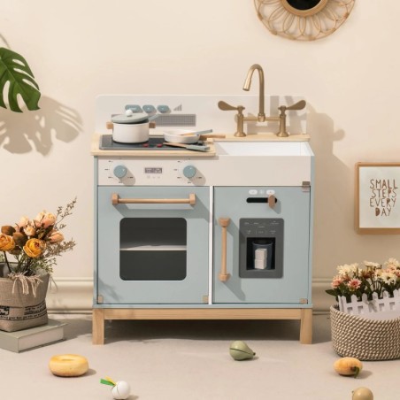 Puidust laste mänguköök montessori sinine