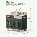 Puidust laste mängu pesumasin pesupesemise komplekt Vintage Green