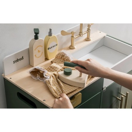 Puidust laste mängu pesumasin pesupesemise komplekt Vintage Green