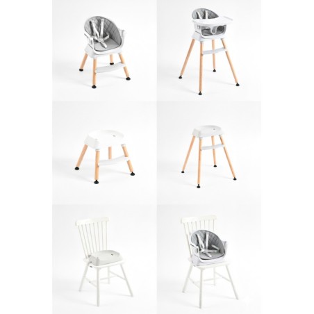 Laste söögitool 3-ühes tepitud kate, kandikuga hall