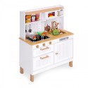 Puidust mänguköök lastele helide ja LED-ga, suur, avatavate kappide ja 7 tarvikuga