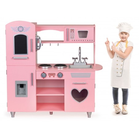 Suur puidust mänguköök lastele heliefektidega, roosa