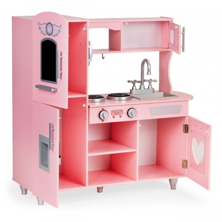 Suur puidust mänguköök lastele heliefektidega, roosa