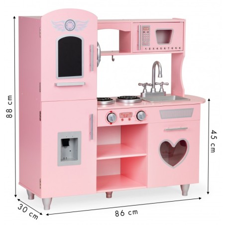 Suur puidust mänguköök lastele heliefektidega, roosa