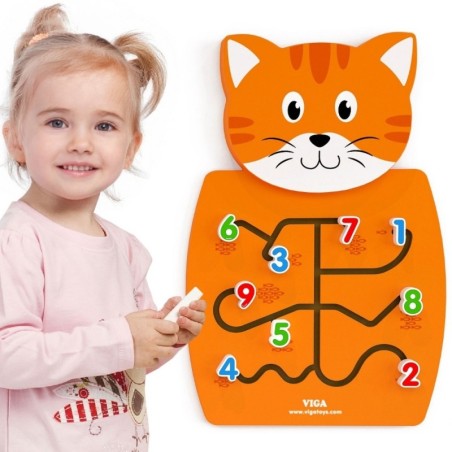 Puidust tegelustahvel numbrid kass FSC Montessori sertifikaat