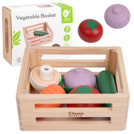 CLASSIC WORLD Puidust köögiviljade komplekt korvis 6 tk.
