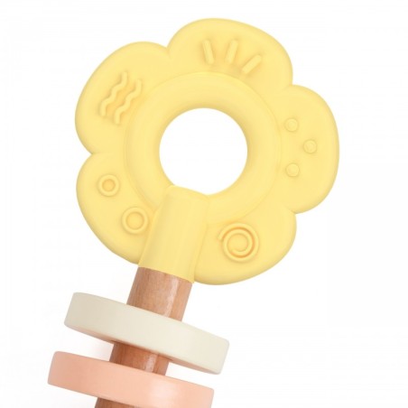 Puidust pastell beebi kõristi närimisrõngas 2in1 lill 0+