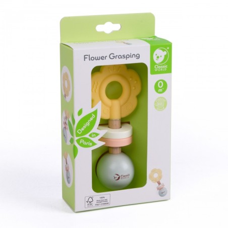 Puidust pastell beebi kõristi närimisrõngas 2in1 lill 0+