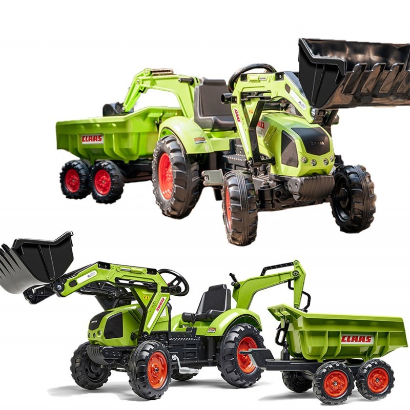 FALK CLAAS AVEC Roheline pedaalidega traktor koos haagisega alates 3 aastast