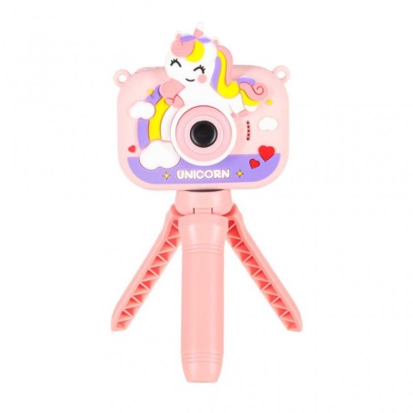 Laste digitaalne kaamera fotoaparaat statiivil, ükssarvik, roosa