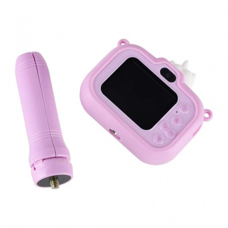 Laste digitaalne kaamera fotoaparaat statiivil, ükssarvik, lilla