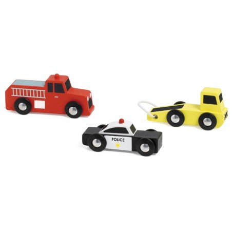 CLASSIC WORLD puidust autode politsei tuletõrjeautode komplekt, 3 tükki