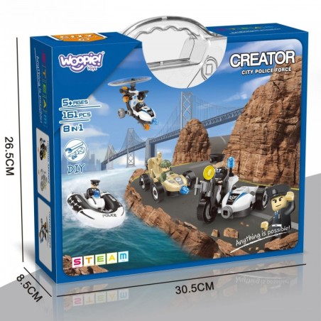 WOOPIE ehitusplokid ehitage politseisõidukeid 8 STEAM-mudelit – saage linnakangelaseks!
