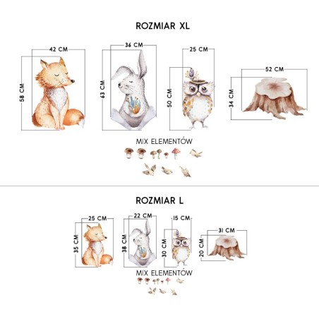 Seinakleebis rebane, jänes ja öökull XL-suurus