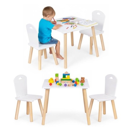 Laste mööblikomplekt, laud + 2 tooli, valge