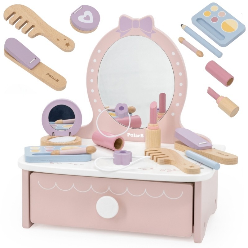 Puidust tualettlaud aksessuaaridega, väike printsessi nurk