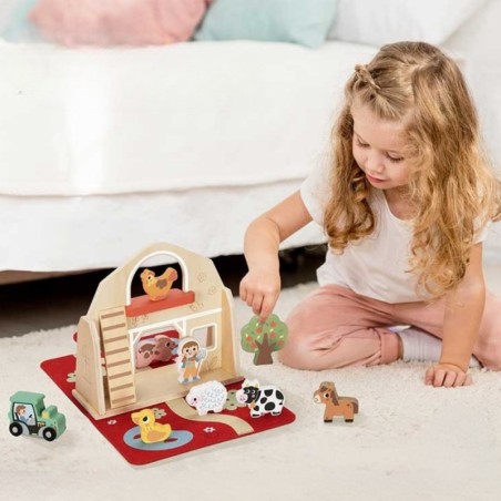 Puidust kokkupandav talu kohvris loomadega