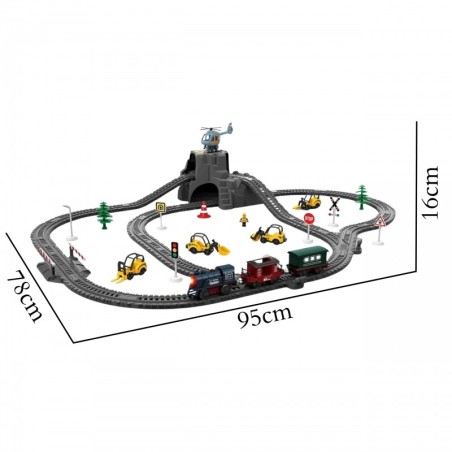 Elektrirongi rööbastee retro rongivedur + 2 vagunit – 76-osaline komplekt