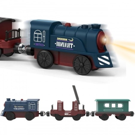 Elektrirongi rööbastee retro rongivedur + 2 vagunit – 76-osaline komplekt