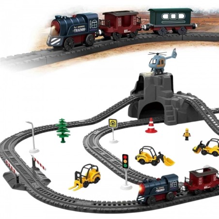 Elektrirongi rööbastee retro rongivedur + 2 vagunit – 76-osaline komplekt