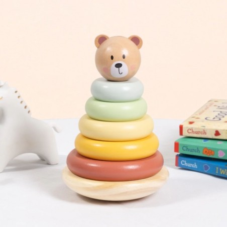 Puidust sensoorne puslepüramiid karu sensoorne värviline virnastaja