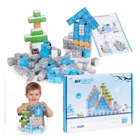 Magnetilised ehitusklotsid (2x2 cm), 124-osaline komplekt, magnetkuubikud talv