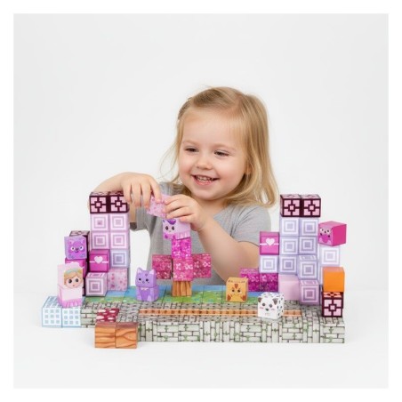 Magnetiliste ehitusklotside (2x2 cm) komplekt lastele 140 osaga, magnetkuubikud, roosa