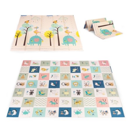 Lastele mängumatt vahtmatt 200x180 cm, kahepoolne, kokkupandav, hariv + IPLAY kott